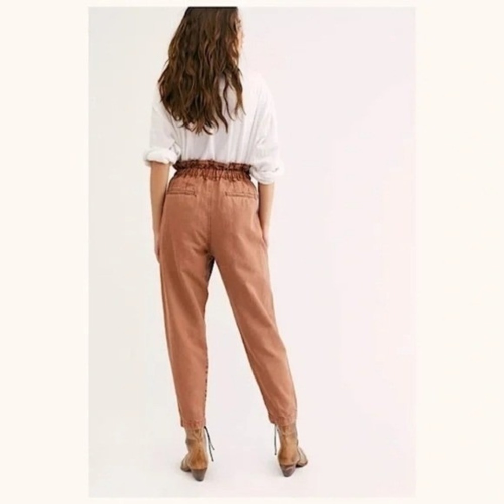 Free People Margate Pleated Earthy Bohemian Tie Trouser Cinnamon Brown XS - Picture 3 of 10
